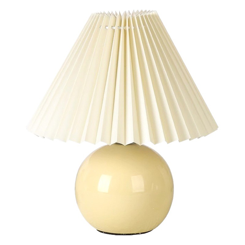 Nordic ceramic pleated table lamp retro ins atmosphere bedroom bedside lamp girl warm nursing simple night light
