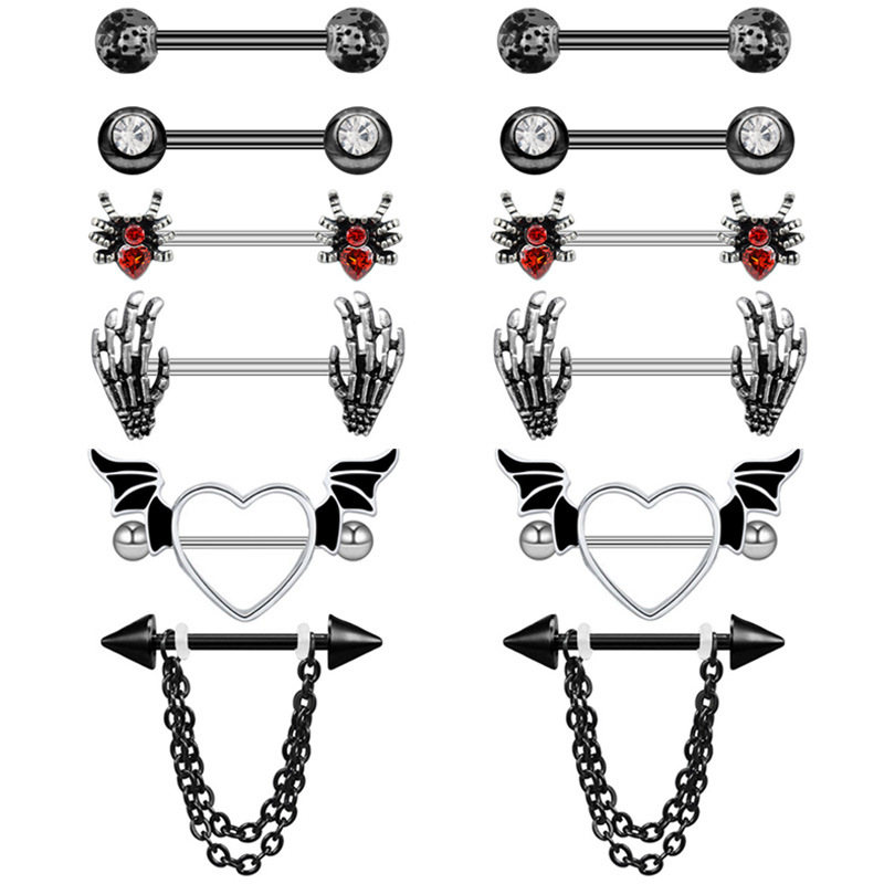 Gabe Europe and the United States cross-personality hip-hop black series breast ring bat spider breast ring breast ring puncture jewelry factory export
