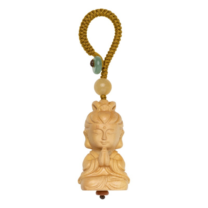 Boxwood Buddha Guanyin Maitreya Key Chain Handmade Car Key Pendant Safe Couple Pendant Bag Pendant