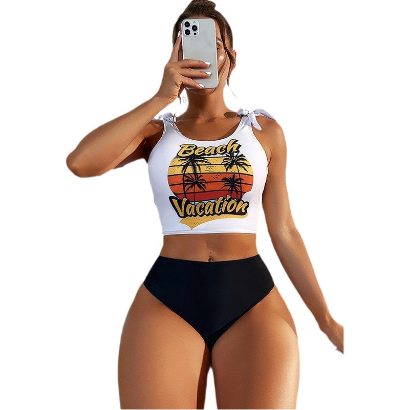 Swimming River new bikini split swimsuit coconut tree printed sports swimsuit female European and American export factory wholesale