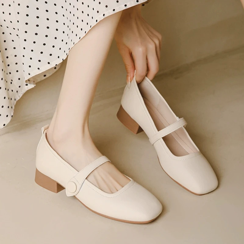 Square Head Elegant Shallow Mouth Mary Jane Shoes Women's Shoes 2024 New Fashion Gentle Casual Slip-on Lazy Shoes