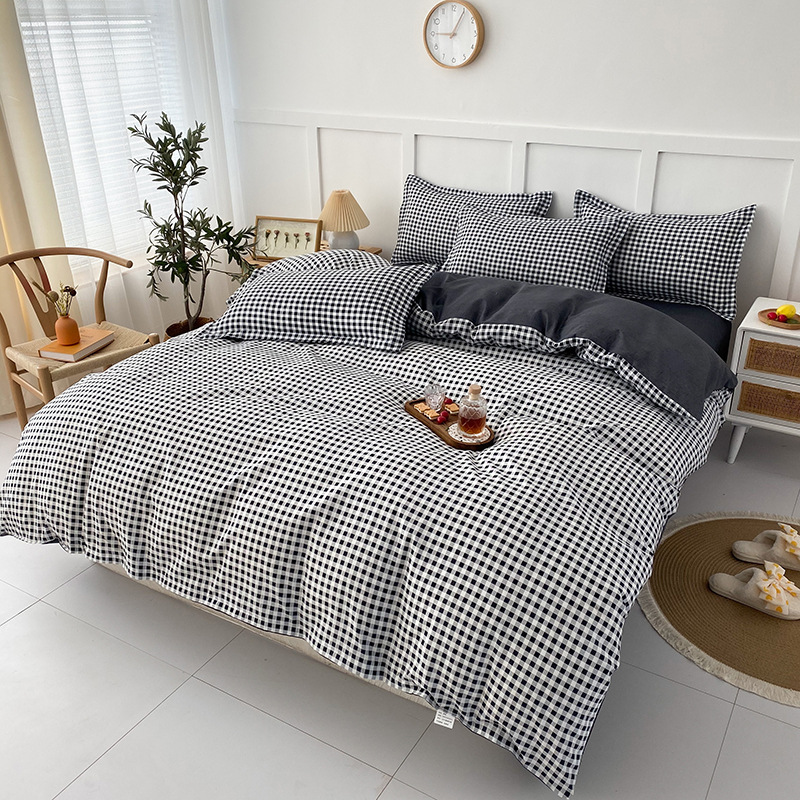 Picture of Small fresh sanding quilt cover four-piece water-washed cotton bed sheet quilt cover simple student dormitory single three-piece wholesale