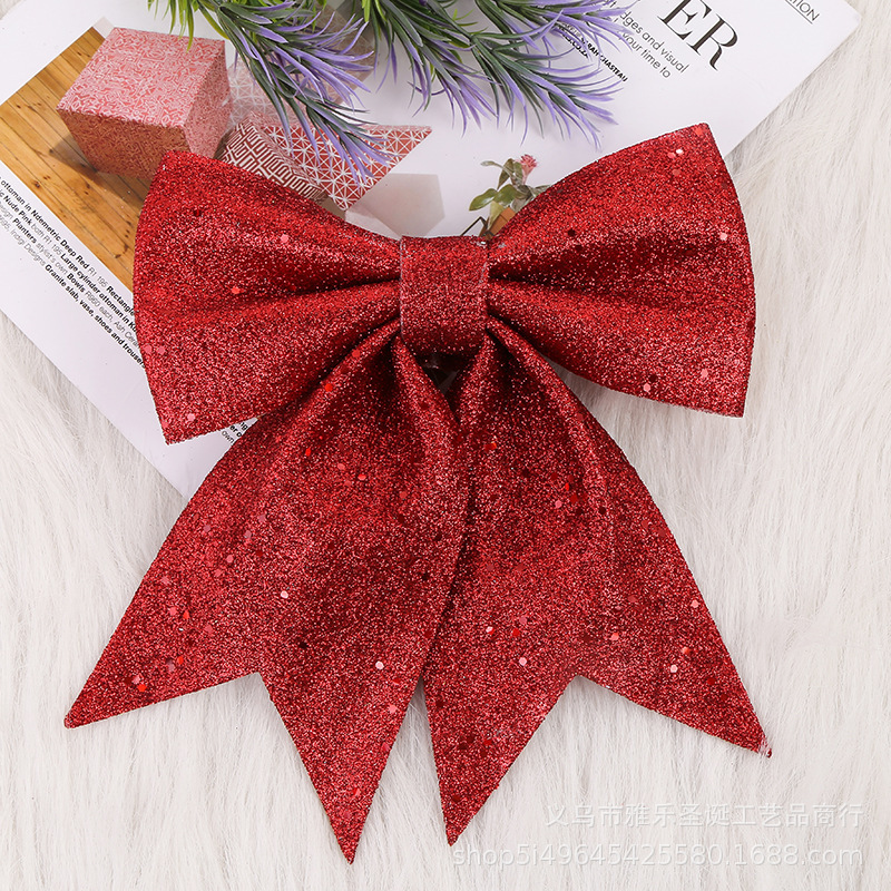 Picture of Christmas Big Bow Decoration Pendant DIY Sequin Pearl Cotton Bow Christmas Tree Hanging Party Decoration
