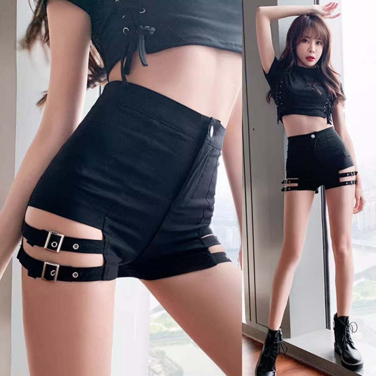 New Internet Celebrant Sexy Hollow High Waist Hip plus size Slimming Stretch Steel Tube Dance Shorts Women's Summer Jazz Hot Pants
