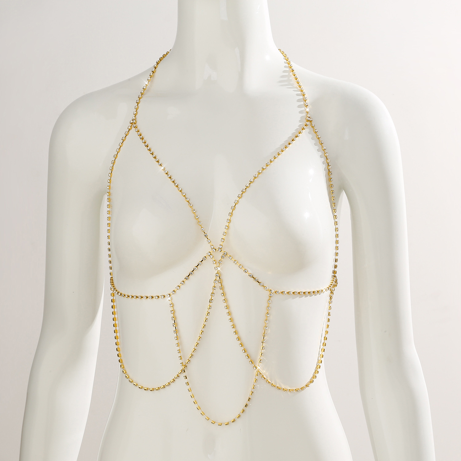 Picture of Bikini Fashion Chest Chain Summer Beach Vacation Rhinestone Chain Simple European and American Tassel Body Chain Accessories Women