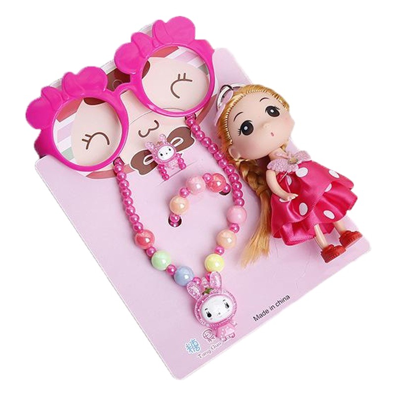 AliExpress Hot Sale Children's Jewelry Cartoon Cute Girl Jewelry Set Beaded Necklace Bracelet Hairpin Accessories