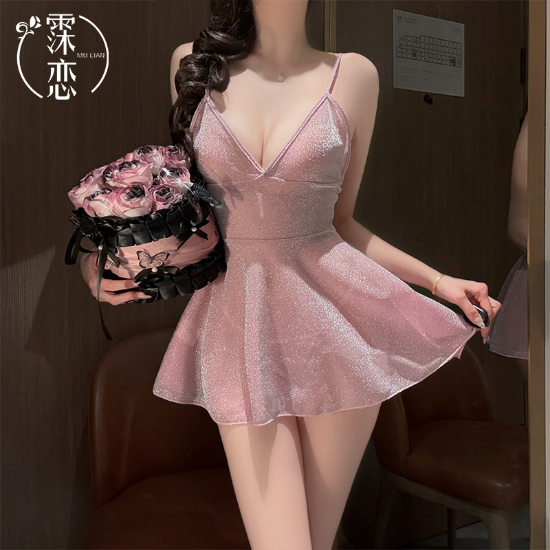 Sexy Lingerie, Sexy and Sweet Deep V Nightgown for Women, Backless Suspender Dress, Nightclub Dancer Flirting Uniform, No Need to Take Off