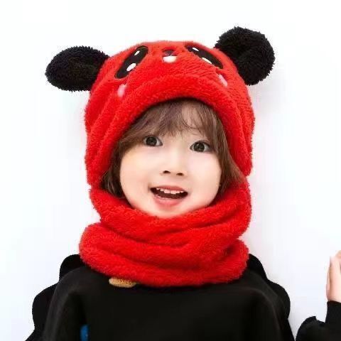 Picture of Children's hat wholesale autumn and winter boys and girls ear protection cap scarf one cute baby cap plus Velvet Ear cotton cap