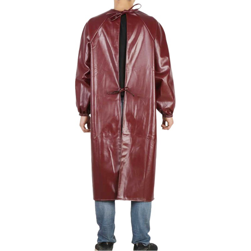 Leather Waterproof Apron Oil-Proof Weak Acid and Alkali-Resistant Anti-Dressing Clothes for Men and Women Overturned Clothes Long-Sleeved Thickened Work Clothes PU Overalls
