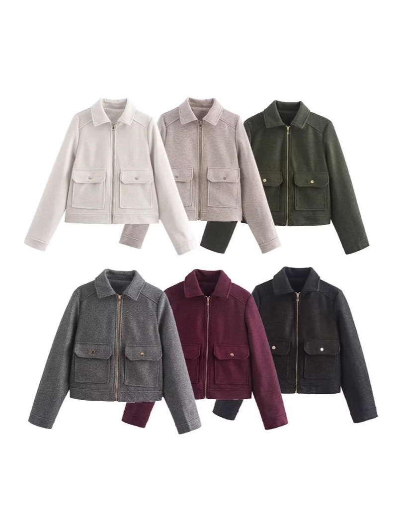 Cross-border AliExpress explosions ZR women's foreign trade women's wholesale autumn new 6-color soft tweed with pocket zipper