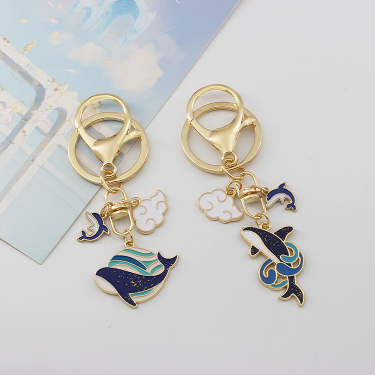 Cute Cartoon Whale Dolphin Keychain Xiangyun Metal Car Key Chain Creative Couple Pendant Bag Accessories