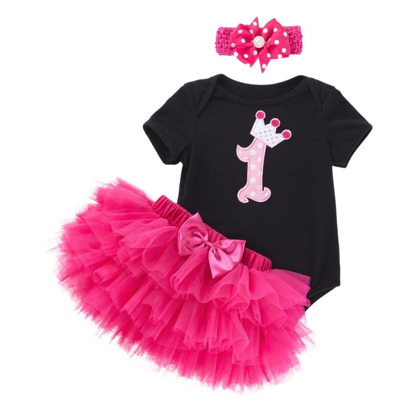 Picture of Cross-border Children's Wear Baby Birthday Dress Black and White Short-sleeved Climbing Dress Princess Dress suit Summer Baby One-year-old Party Dress