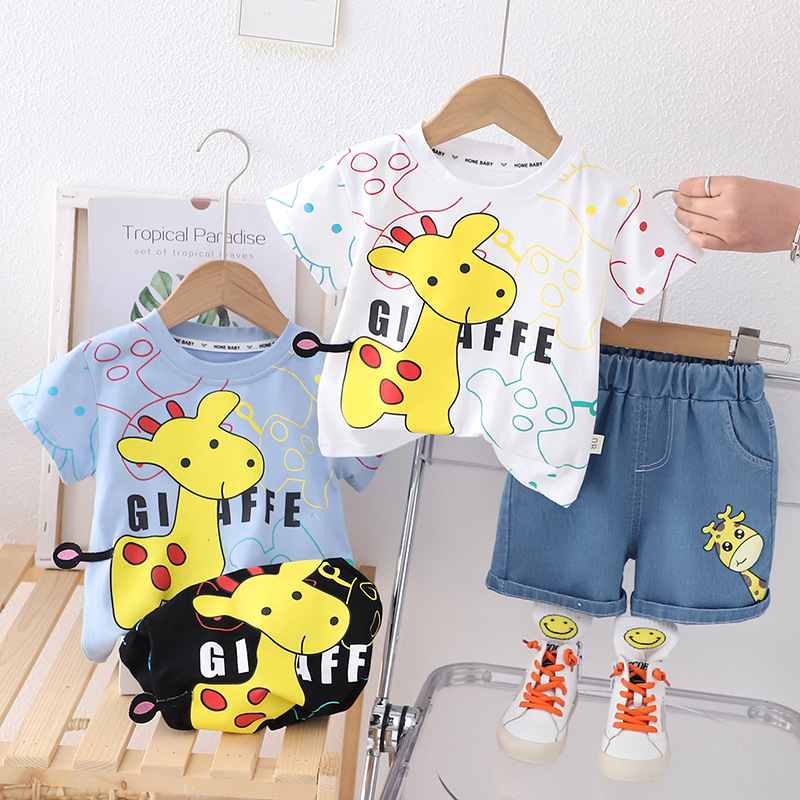 Boys' summer suit handsome 2023 new children's foreign style full print cartoon baby Summer short sleeve a generation of hair