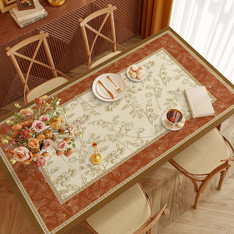 Vintage American Style High-grade Dining Table Mat Waterproof Oil-proof Anti-scalding Non-washable Tablecloth Leather Leather Desktop Protective Mat