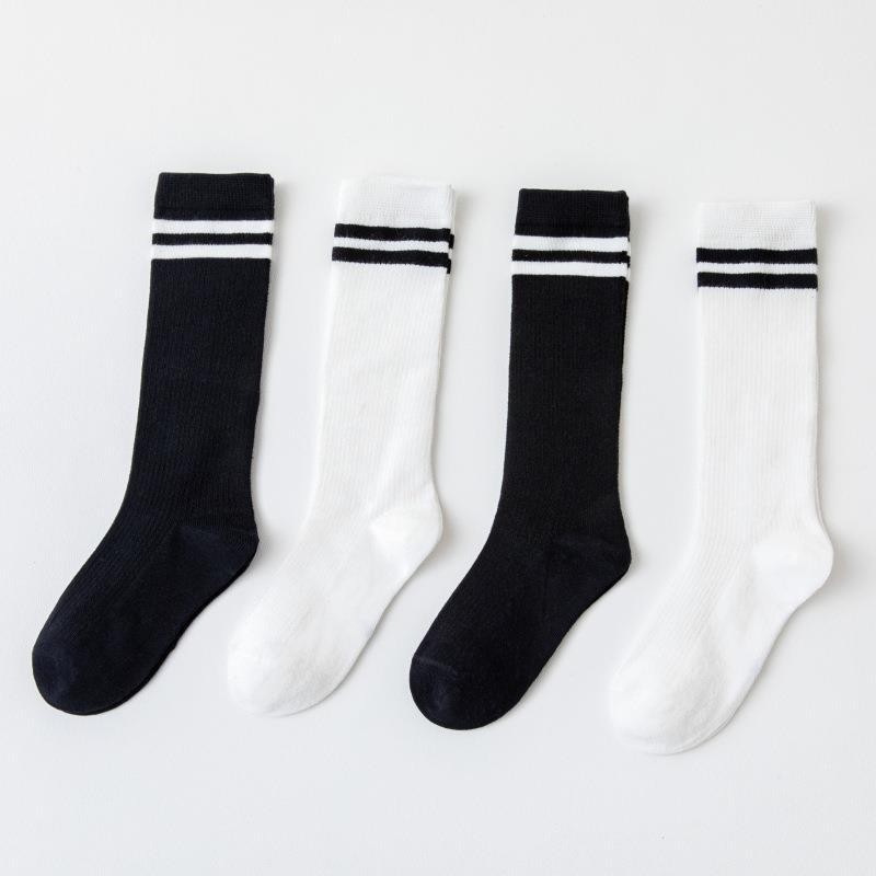 Picture of Children's Socks Summer Thin Long-Tube Black and White College Style Popular Mid-High Football Socks Summer Student Socks New Product