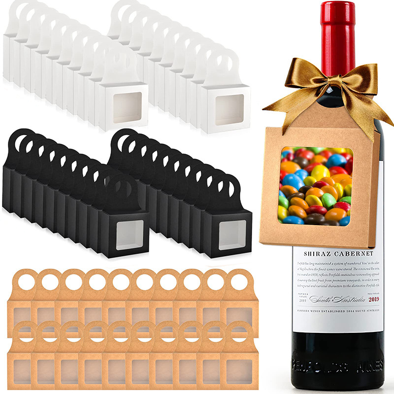 Cross-border kraft paper red wine gift box with hook window box creative jewelry ear hanging simple portable box wholesale