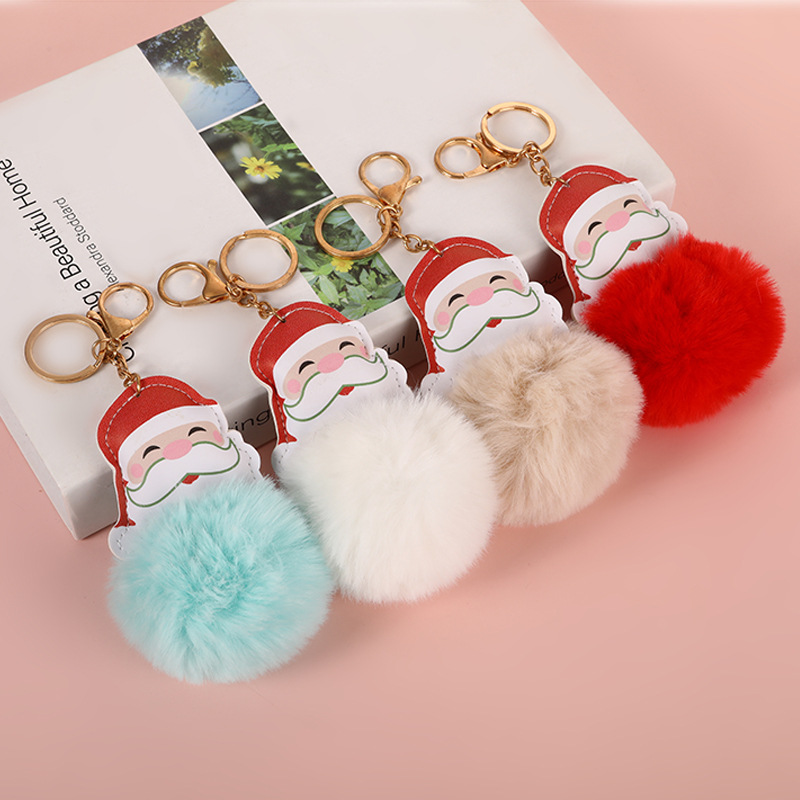 Christmas fur ball keychain Pu shape plush jewelry pendant ladies bags gift wholesale