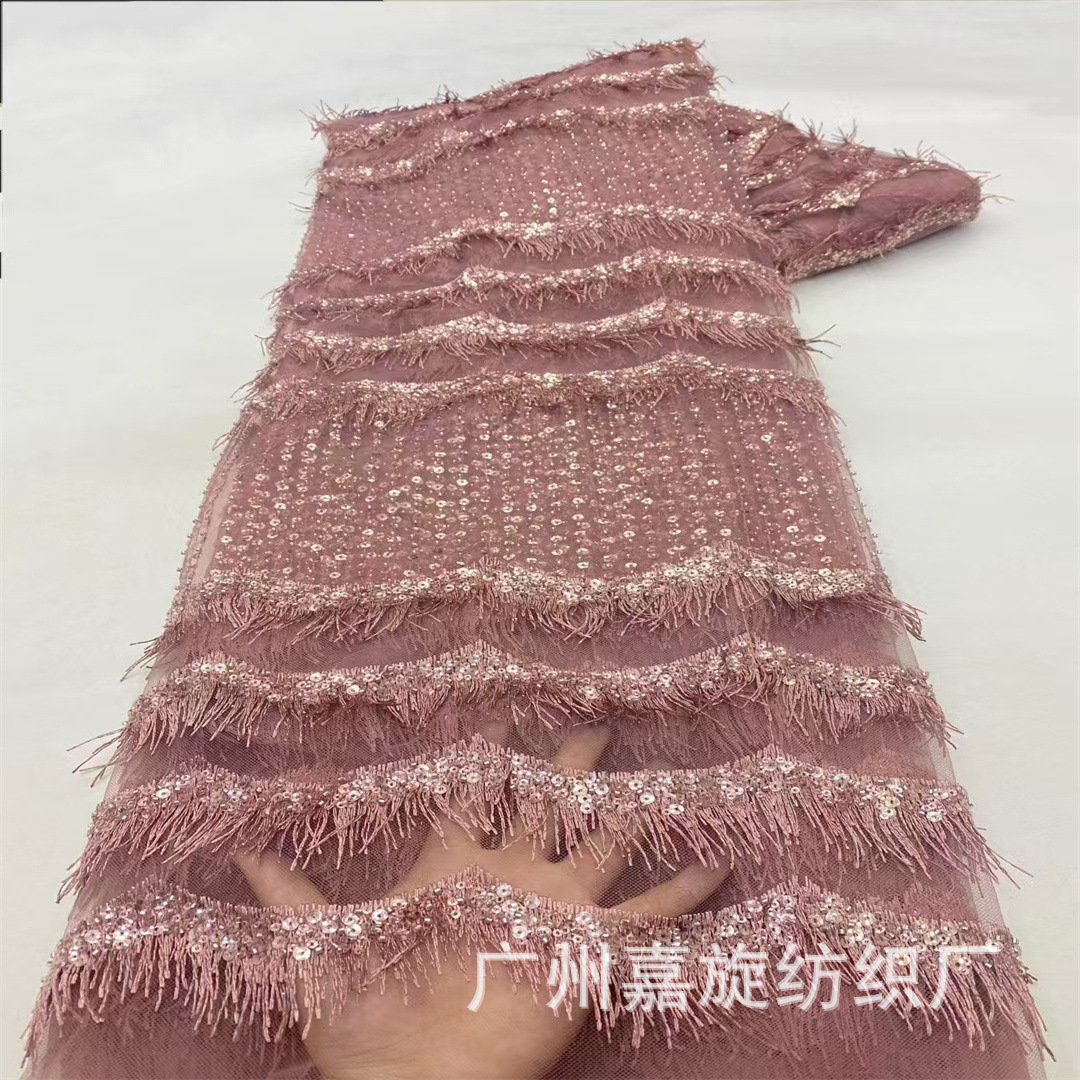 Middle East Retro Mesh Sequin Embroidered Tassel Bead Tube Fabric Geometric Stripe dress Skirt Performance Clothing Fabric