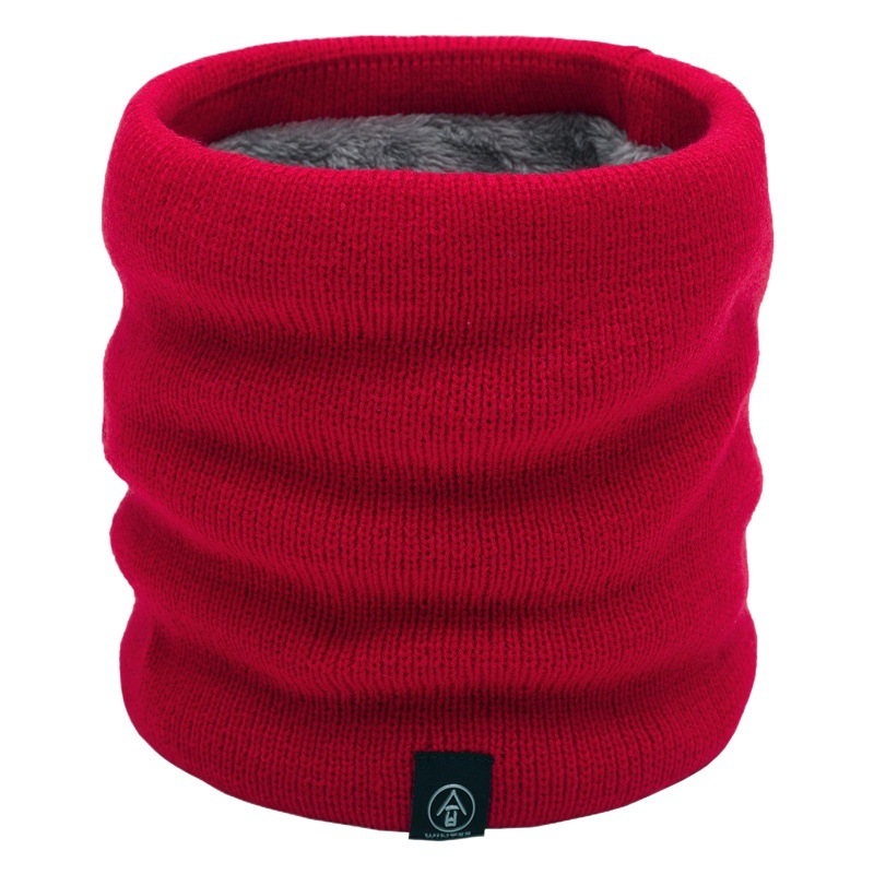 Solid Color Pullover Single Ring Warm Neck Set for Men and Women Couple Autumn and Winter New Fleece-lined Thickened Outdoor Knitted Scarf