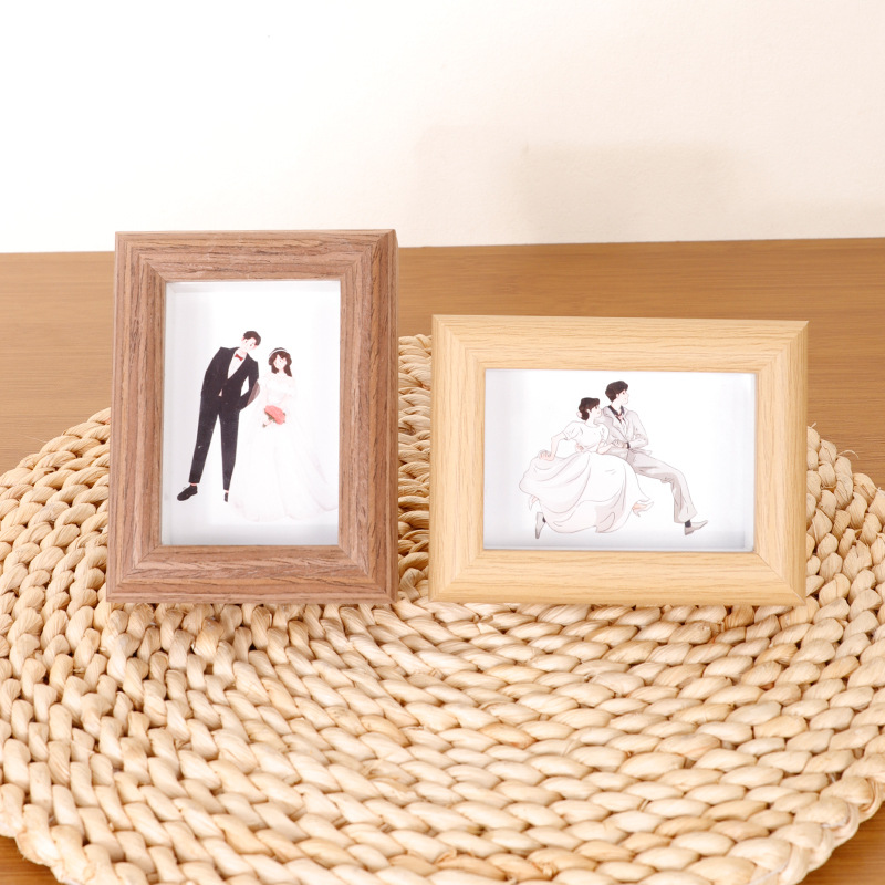 Mini Hollow Small Photo Frame Photograph Display Stand 3 Inch 5 Inch Wooden Picture Frame Couple Children's ID Photo Stand