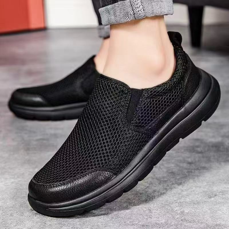 Casual Shoes Men's Summer Hollow Cloth Shoes One-Leg Black Walking Shoes Soft Sole Lightweight Sports Shoes Running Shoes