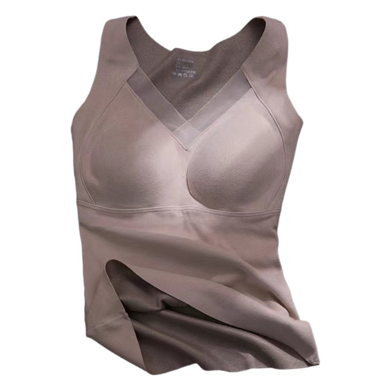 Graphene self-heating thermal vest women's lace seamless wear-free bra integrated Cup de Velvet slim bottoming underwear