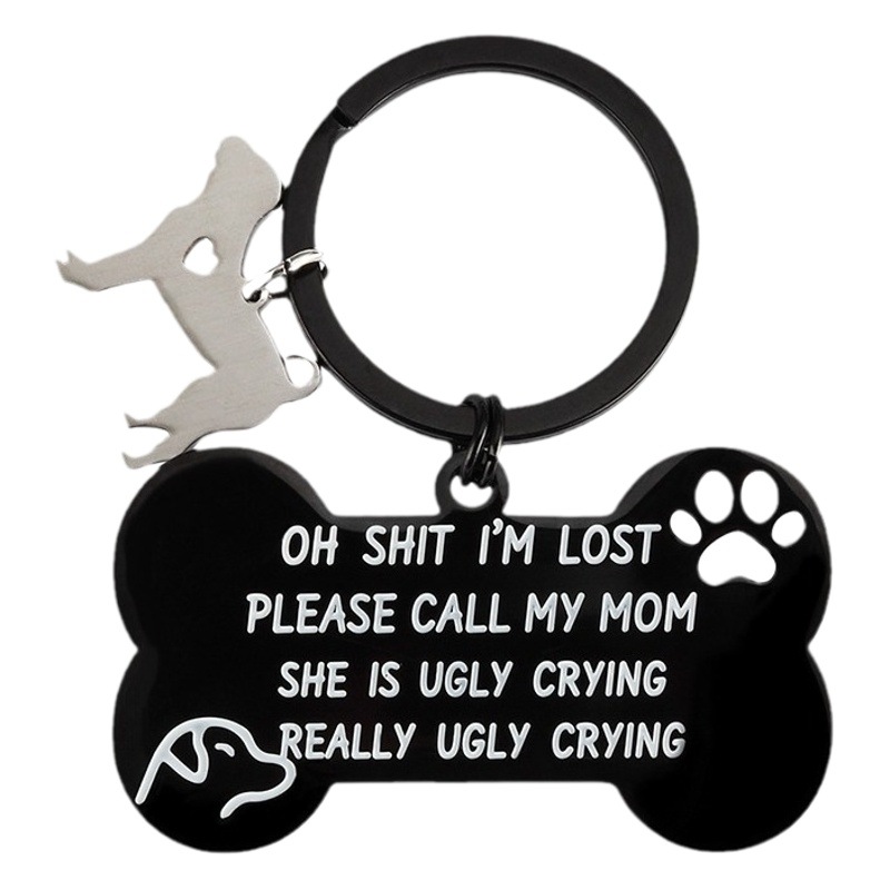 Europe and the United States cross-border jewelry stainless steel hollow dog bone dog tag lettering key chain creative personality dog tag