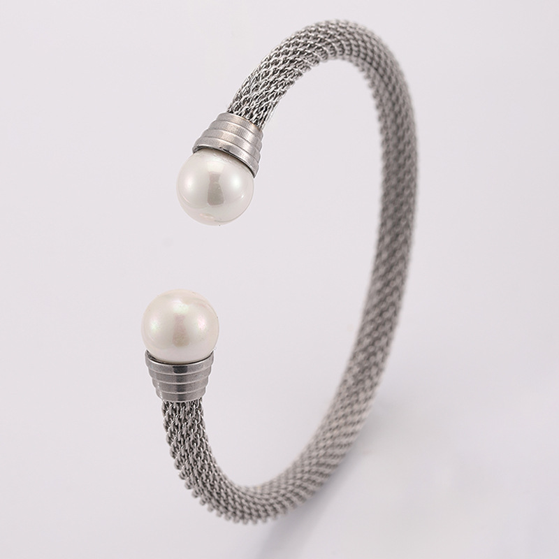 Titanium steel bracelet female high version personality snakeskin steel wire pearl head opening does not fade bracelet jewelry bracelet wholesale