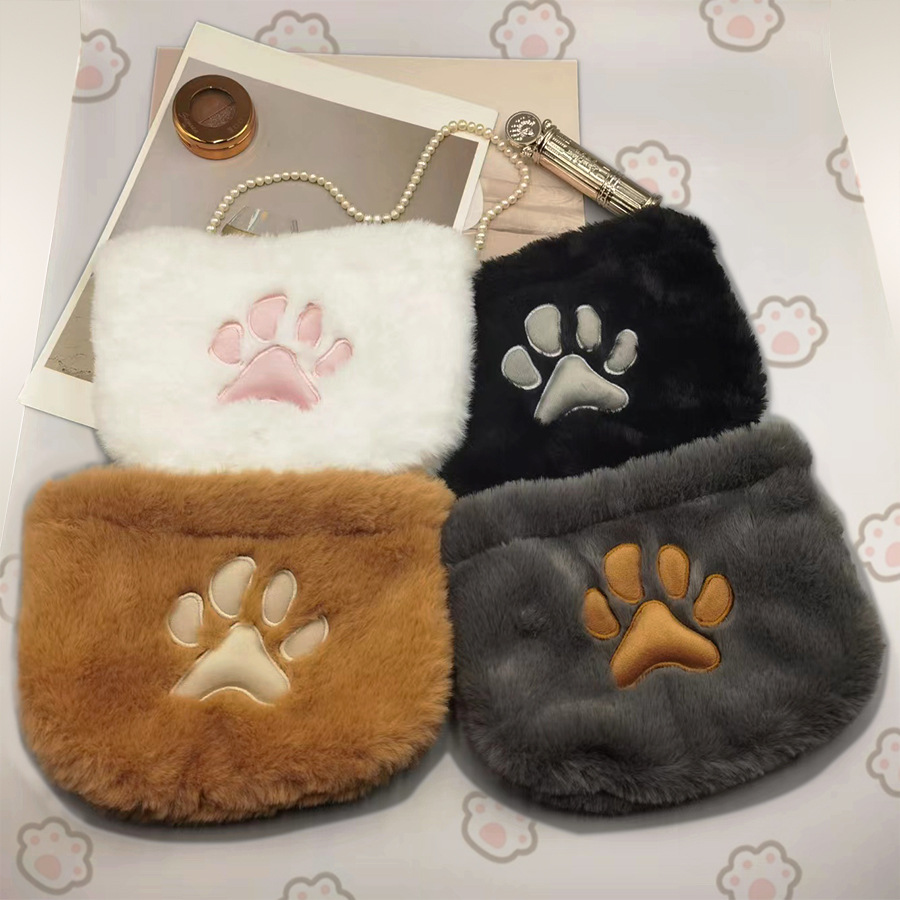 Picture of Japanese popular cute cat claw cosmetic bag drawstring drawstring drawstring storage bag plush lipstick bag wash bag