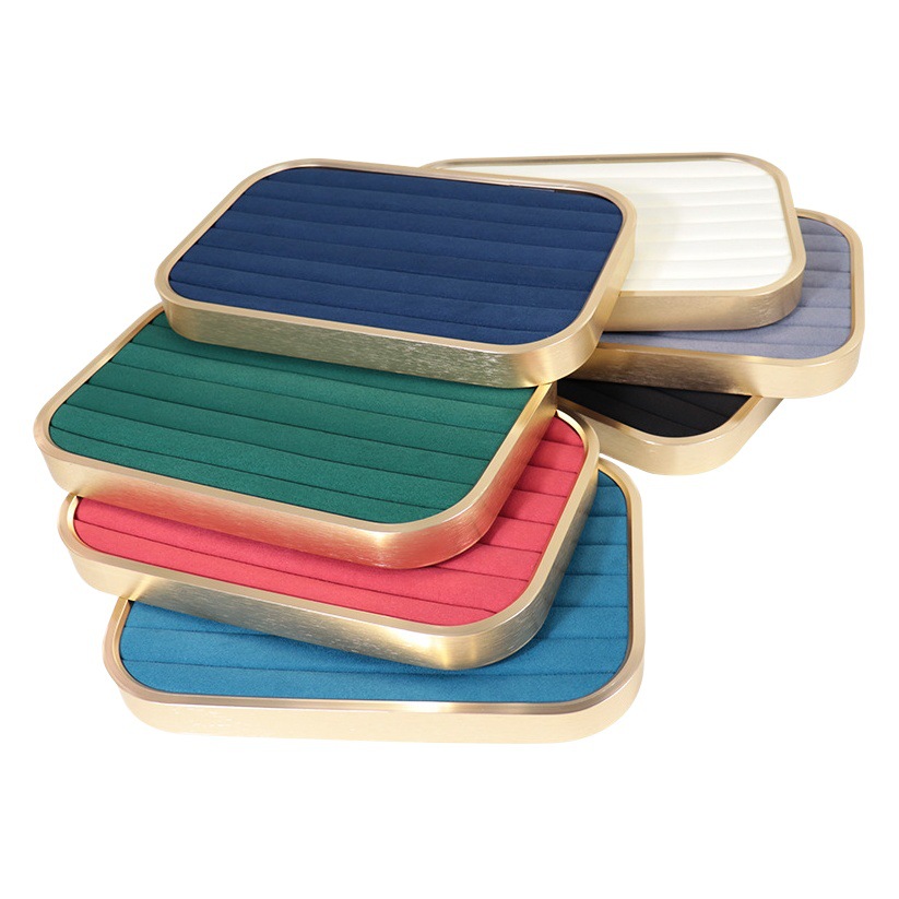 Metal Edge Jewelry Display Plate Microfiber Jewelry Display Storage Plate Ring Necklace Jewelry Counter Display Props