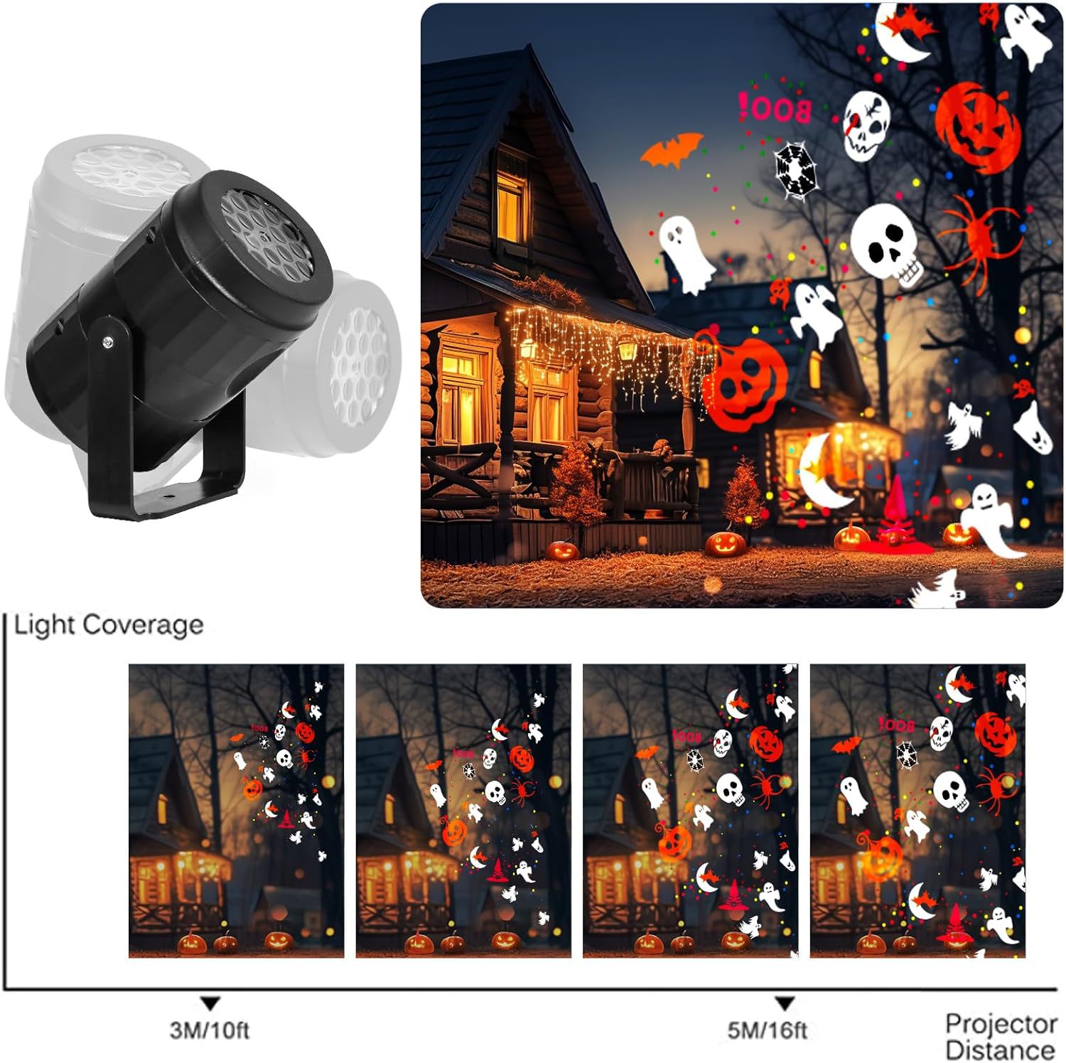 Cross-Border E-Commerce Led Halloween Pattern Light USB Halloween Projector Atmosphere Holiday Home Party Decoration Lighting
