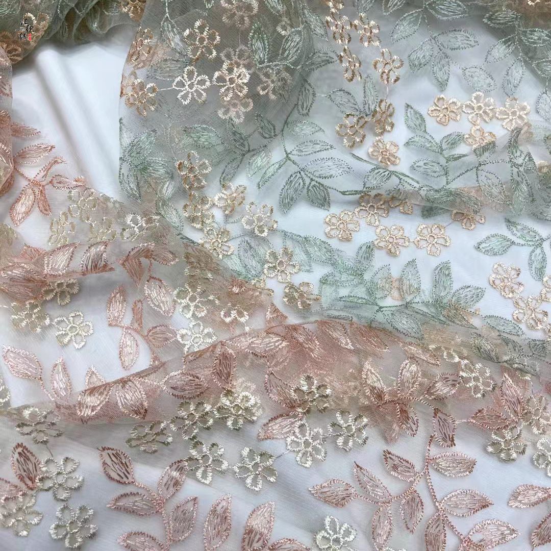 Spot Mesh Double Color Polyester Silk Willow Embroidered Fairy Lace Embroidered Cheongsam Dress Fabric