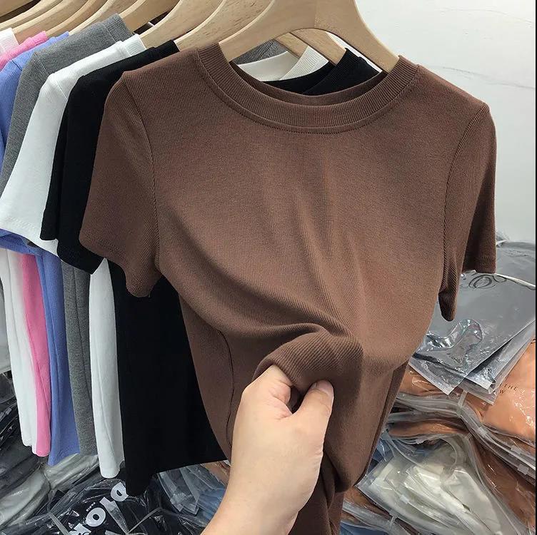 Picture of [Multi-color optional] high-grade solid color mask T-shirt women's short sleeve summer new slim slim base shirt top