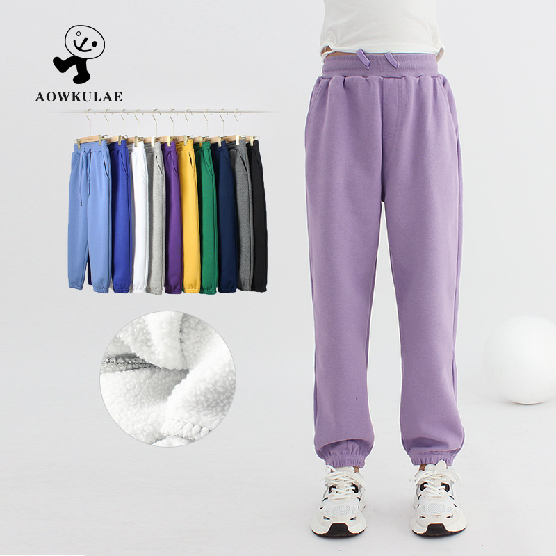 Picture of Autumn and winter Korean version of the new children's fleece-lined pants big children's solid color all-match warm pants girls' pants generation