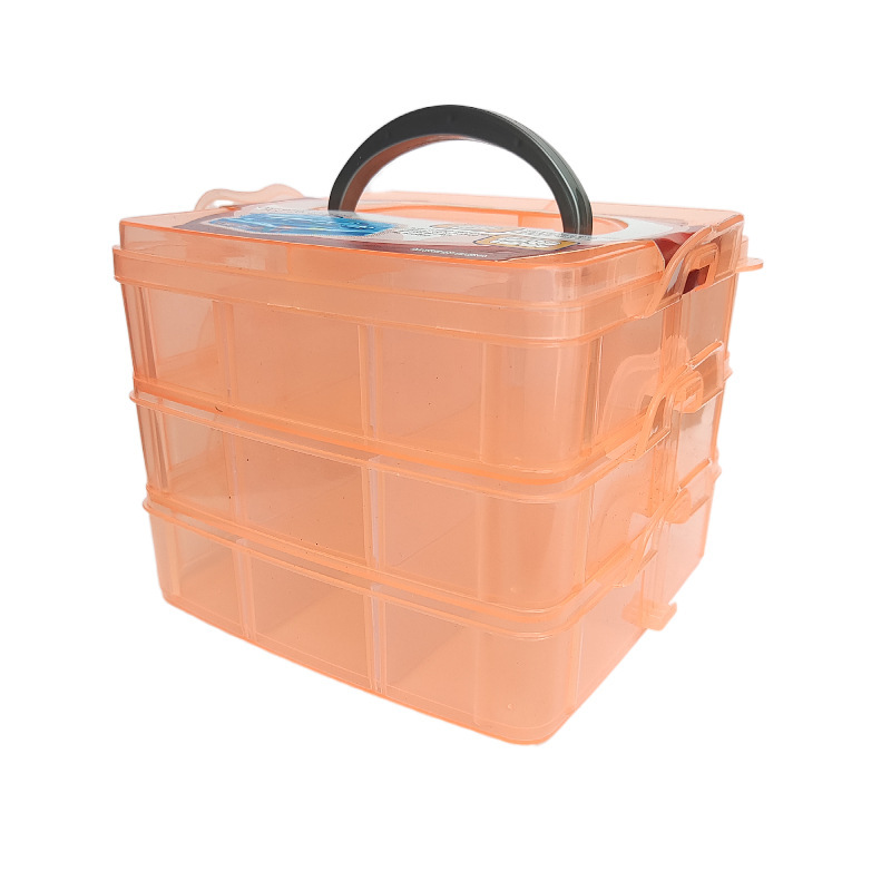 Picture of Three-layer plastic portable storage box Lego toy children's building blocks storage box goo card chicken eating artifact storage box
