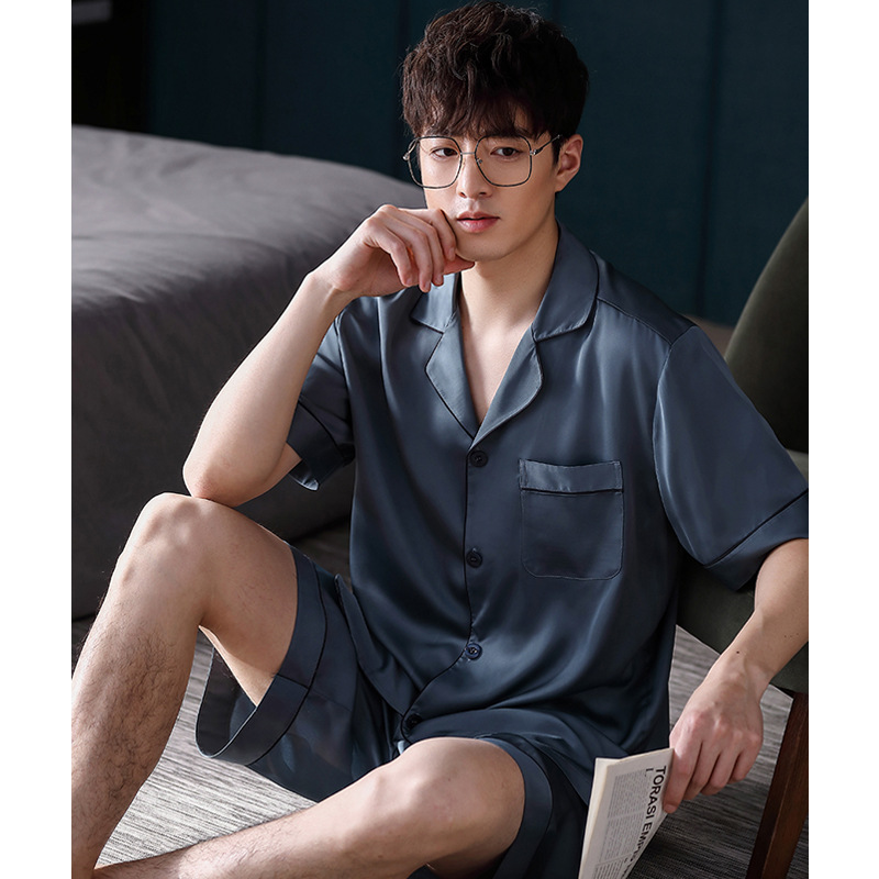 Pajamas Men's Summer Ice Silk Short-sleeved Shorts Silk Home Clothes Summer Men's Silk-like Thin Suit
