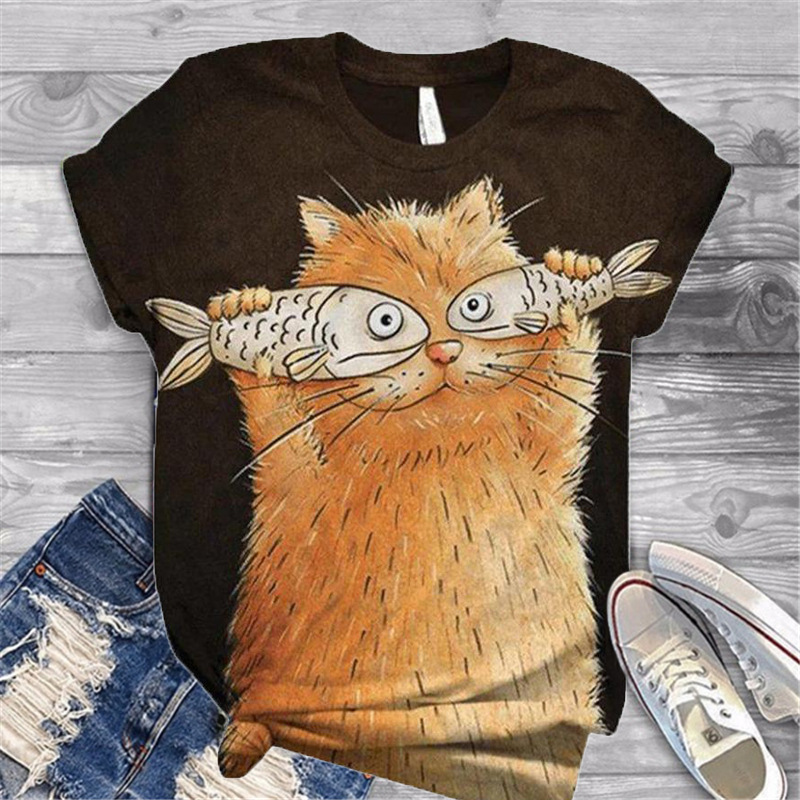 2021 Summer ebay AliExpress wish Cartoon Printed Short-sleeved V-neck Women's Loose T-shirt