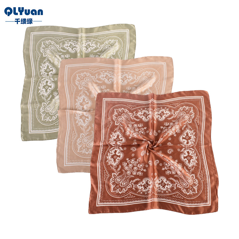 Picture of Europe and the United States hot sale vintage paisley small cashew flower 70*70 satin square scarf ladies small scarf wholesale