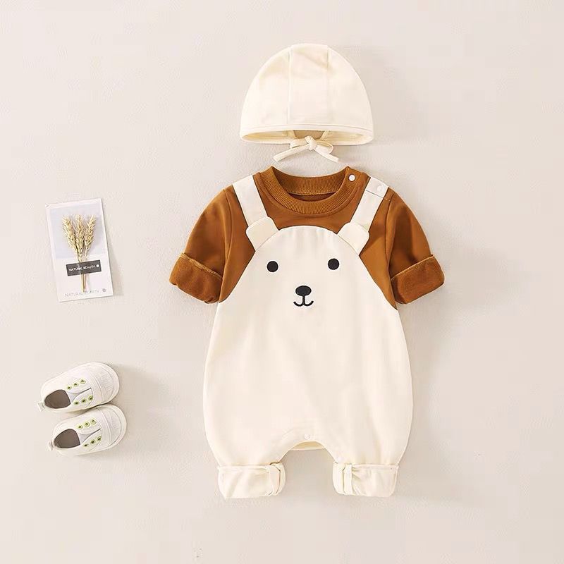 Picture of Newborn Baby Autumn Clothing, Cute and Super Cute Baby One-Piece Harem, Spring & Fall Full Moon and 100 Days Hooded Outdoor Crawling Clothing