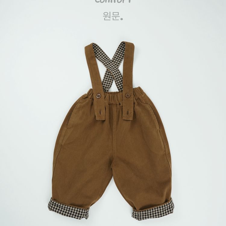 Picture of Children's Suspender Pants Spring and Autumn New Korean-style Retro Suspender Pants for Boys and Girls Plaid jumpsuit Class A Two-wear Trousers