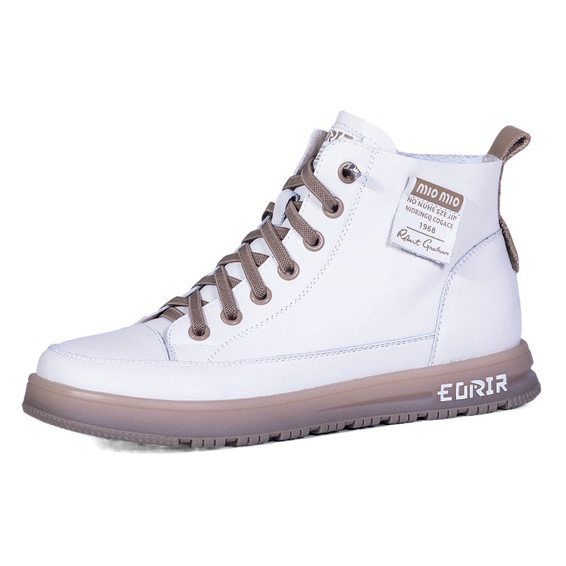 Top layer cowhide elastic band White shoes for women 2023 autumn and winter New Oxford soft bottom high-top versatile fashion casual shoes