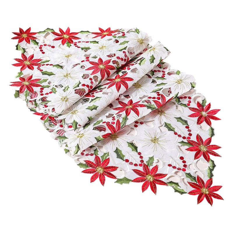 American Christmas Table Flag Source Factory Embroidered Lace High-End Home Holiday Decoration Long Table Flag