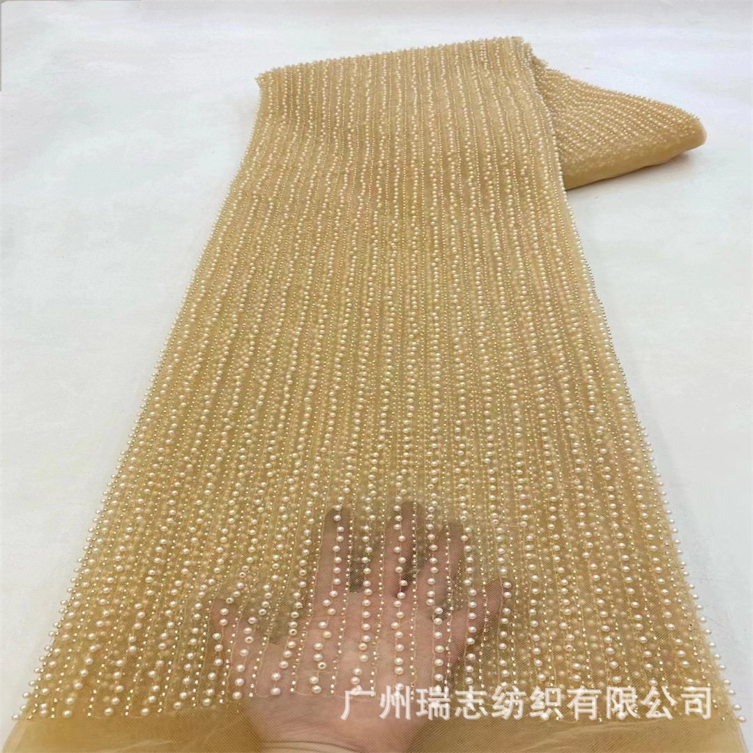 Heavy Industry Beaded Straight Bead Tube Embroidery European and American Dress Wedding Dress Fashion Fabric French wedding lace