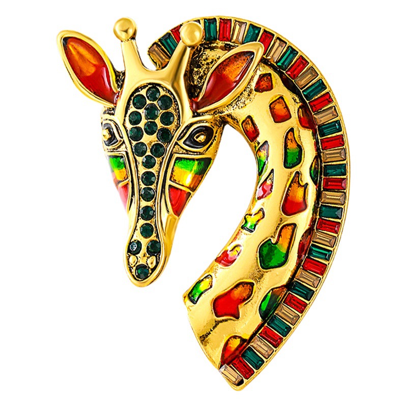 European and American Niche Giraffe Brooch Color Giraffe with Rhinestone Animal Accessories Vintage Accessories Animal Pin