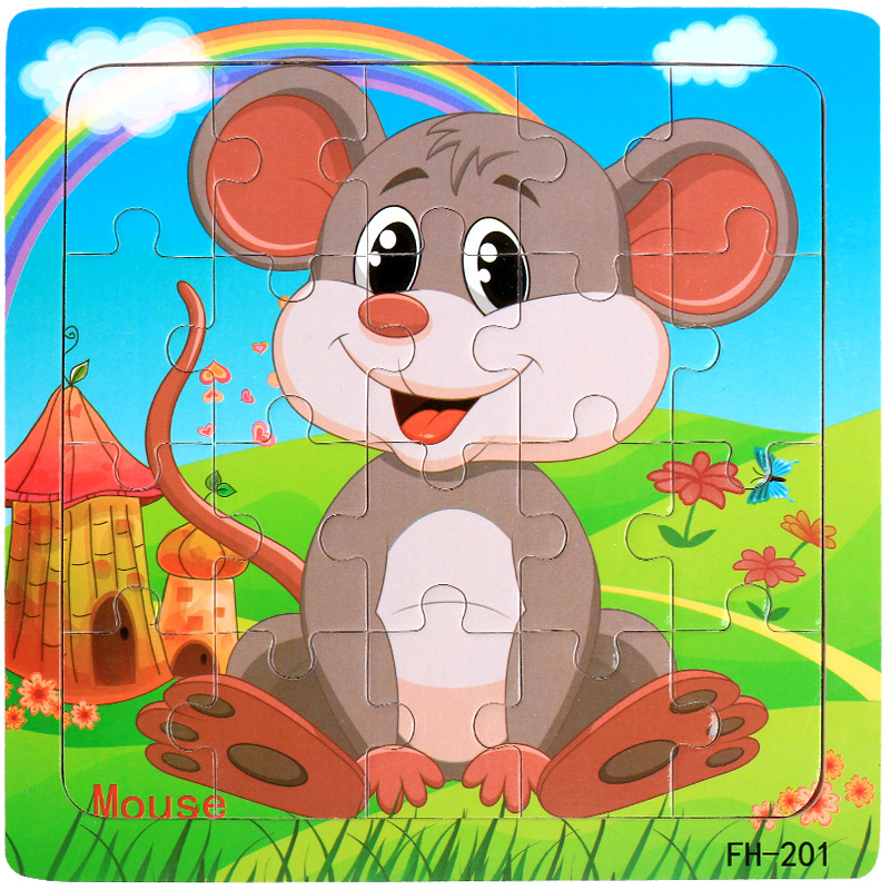 Picture of 20 Pieces of Wooden Kidsren's Intellectual Toys, Wooden Puzzles, Cartoon Animals, Street Stall Toys, Factory Direct Supply