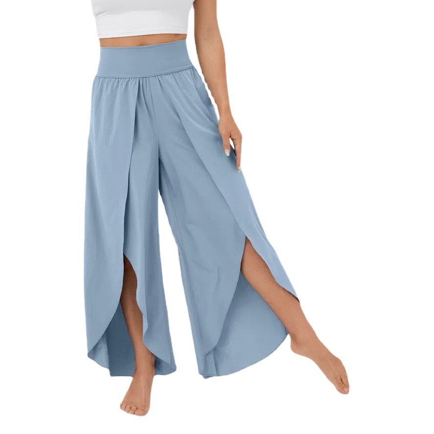 2023 spring and summer new fashion versatile slimming high waist open high fork trousers European and American loose casual yoga