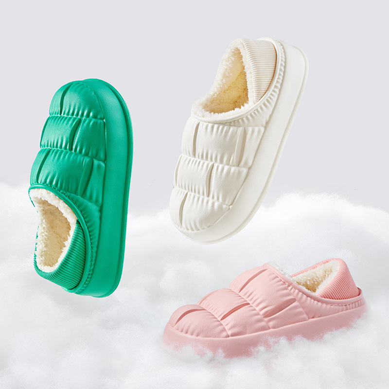 Cotton Slippers Women's Winter Outer Wear New Simple Household Indoor Couple Wear Fleece-lined Slippers Moon Soft-soled Shoes eva