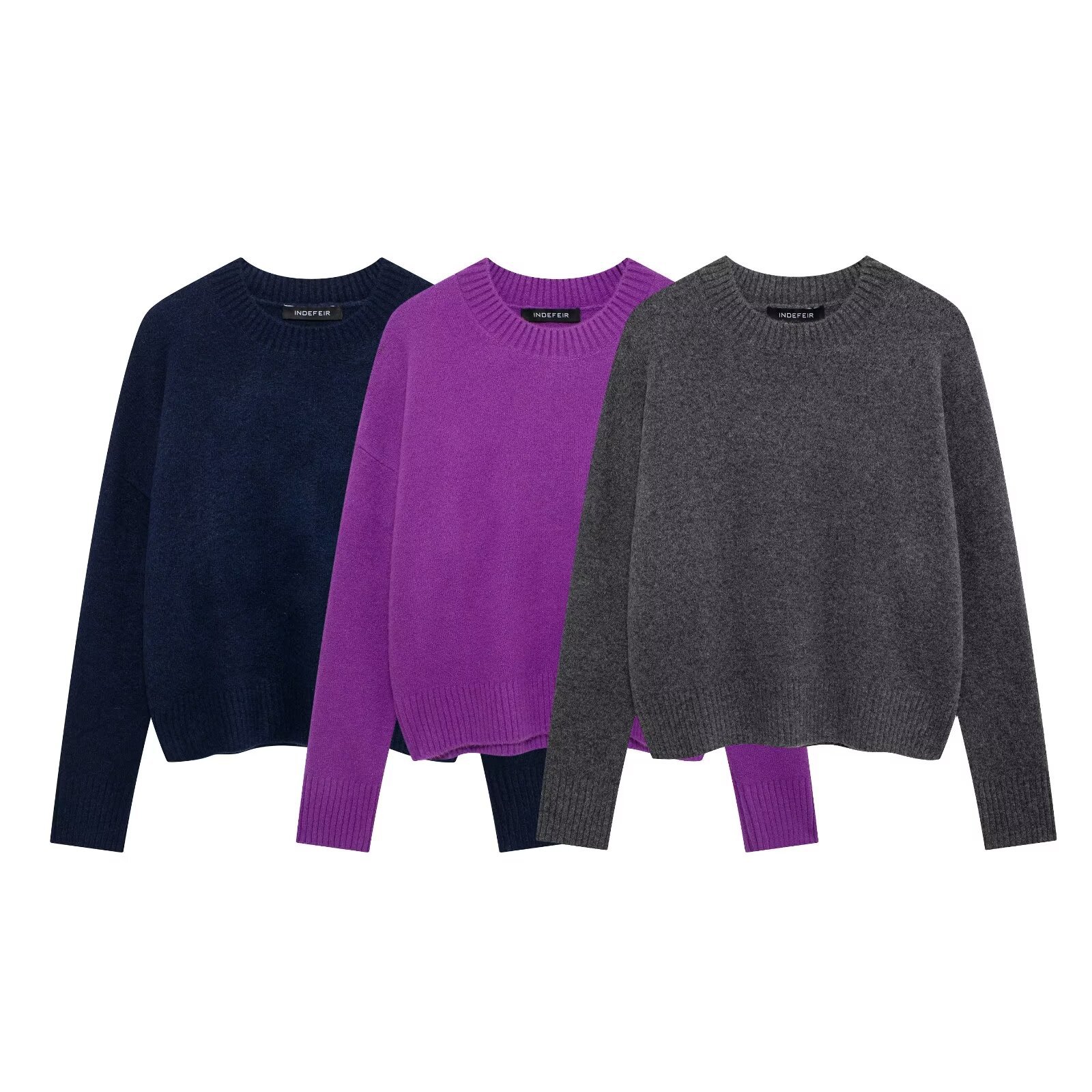 ZA cross-border women's clothing wholesale European and American style new fashion simple Joker crew neck pullover sweater 2142168