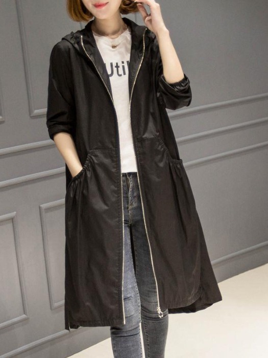 Picture of 2024 New Autum Hooded Mid-Length Over-The-Knee Thin Spring Women's Windbreaker Jacket Loose Large Size Outerwear