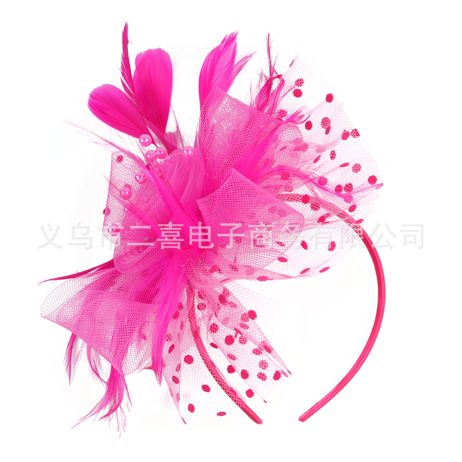 Picture of European and American Popular Amazon Feather Headdress Bridal Hair Accessories Mesh Top Hat Jockey Club Hair Accessories Hairpin Headband